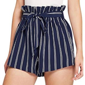 Striped Shorts | Elastic Waist w/Belt | Size Med